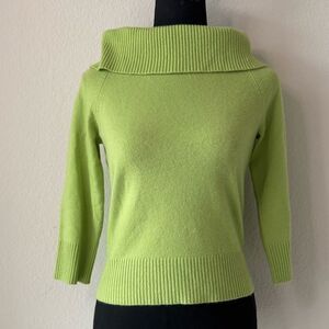 Valerie Stevens 2 Ply Cashmere 3/4 Sleeve Cowl Neck Sweater Lime Green S Petite